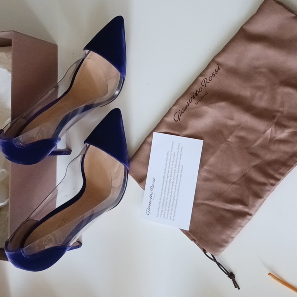 NWT Gianvito Rossi Velluto Violet Plexi Pump Size 37.5 - Picture 10 of 15